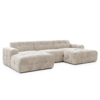 WOHNLANDSCHAFT Kozy im Bumpy-Design mit fester Rückenlehne aus weichem Dunkelbeige Chenille-Stoff - Beige/Schwarz, Holz/Kunststoff (323/79/161cm) - S-Style Möbel