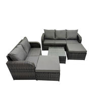 GARTENSOFA SET mit Couchtisch Polyrattan Dunkelgrau 5-teilige - Dunkelgrau/Grau, Glas/Kunststoff - Fimous
