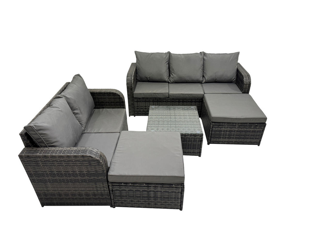 GARTENSOFA SET mit Couchtisch Polyrattan Dunkelgrau 5-teilige - Dunkelgrau/Grau, Glas/Kunststoff - Fimous