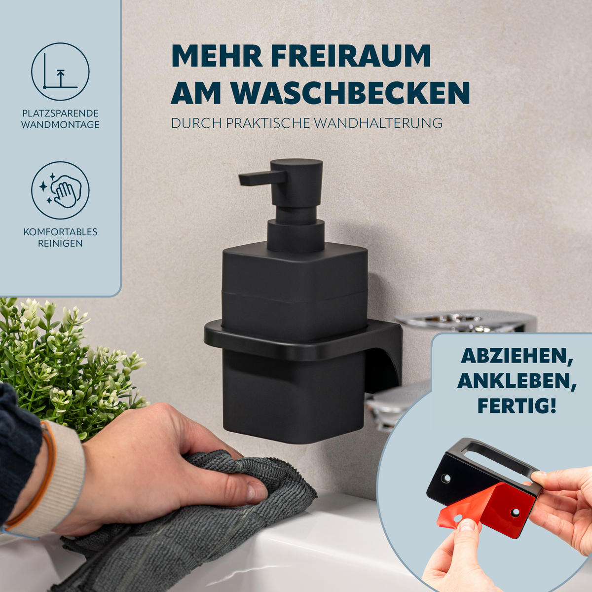 SEIFENSPENDER SAVONA Softtouch, schwarz, eckig - Schwarz, Kunststoff (9/15.5/10cm) - bremermann