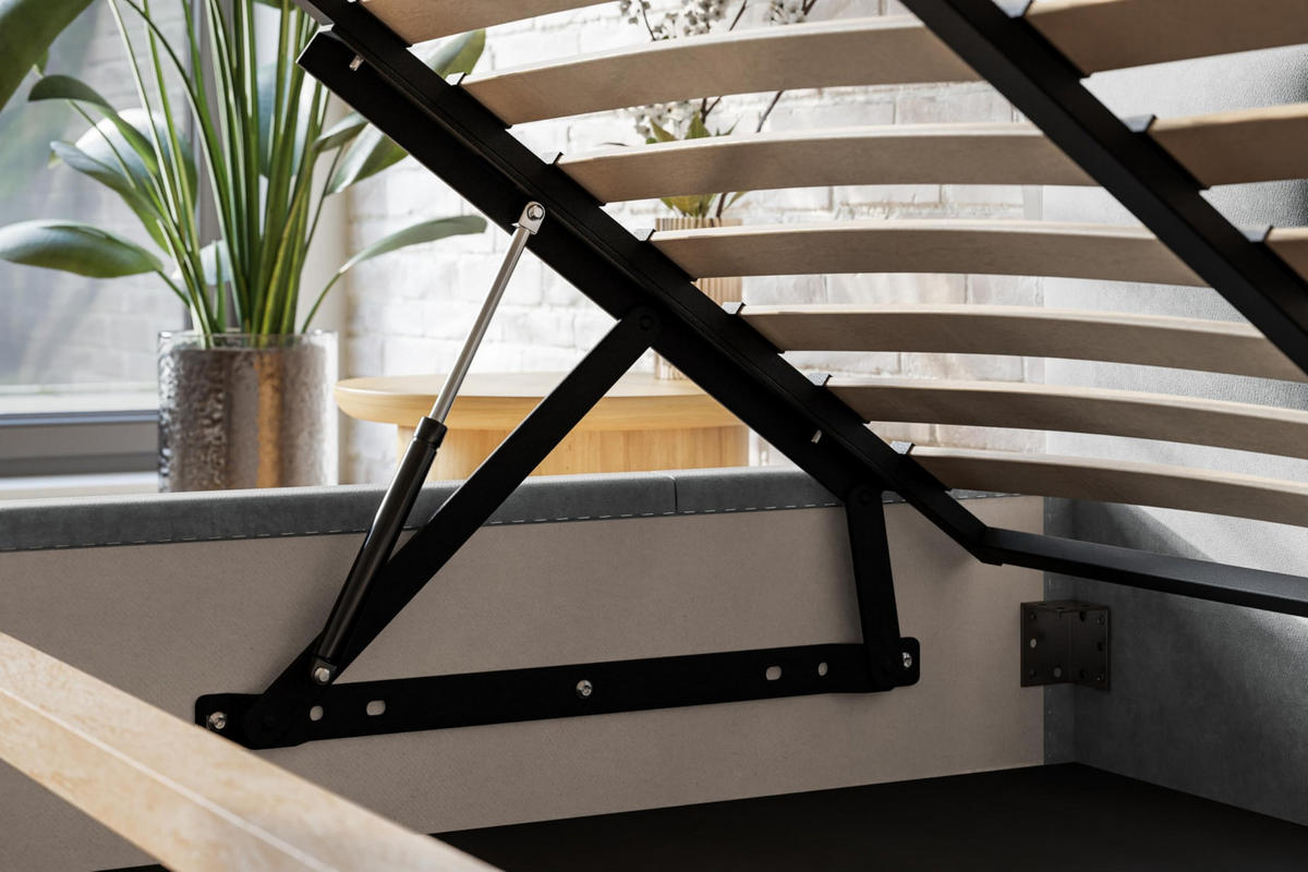 BETT 140x200 - Polsterbett mit Bettkasten und Metallrahmen - Modern Betten - Weicher Jasminstoff - Kollektion Roma, Schwarz - Schwarz, Holz/Textil (140/200cm) - Alpi-Möbel