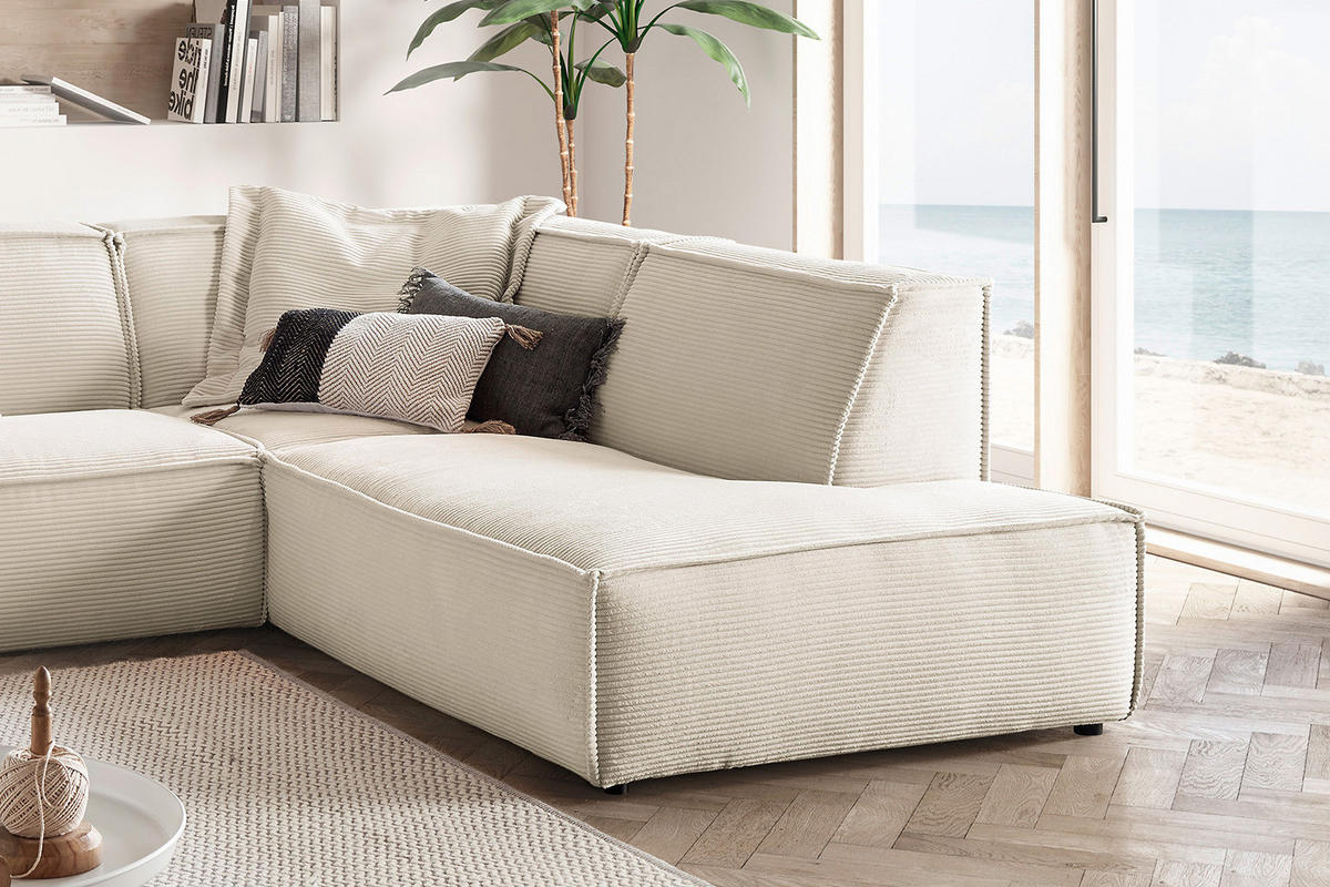 ECKSOFA SAMU Cremeweiß Cord - Creme/Schwarz, Textil (254/224cm) - KAWOLA