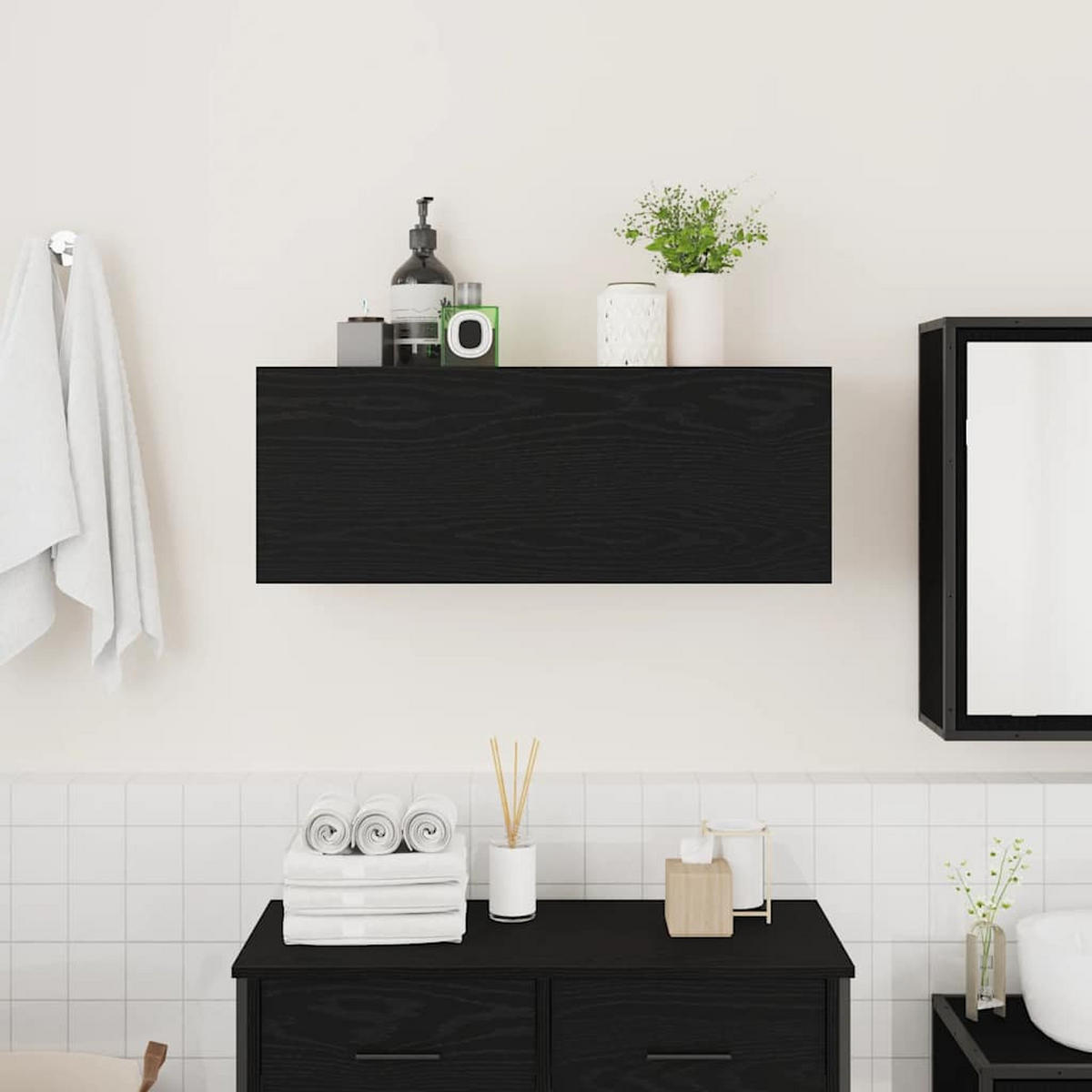 BAD-WANDSCHRANK Schwarz 80/25/30 Cm Holzwerkstoff - Schwarz, Holzwerkstoff (25/30/80cm) - vidaXL