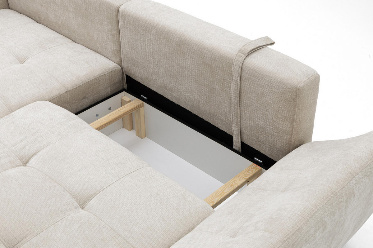 ECKSOFA NICE L Links mit Schlaffunktion 137x204 Chenille Beige - Beige/Schwarz, Holz/Textil (260/165cm) - Muffo
