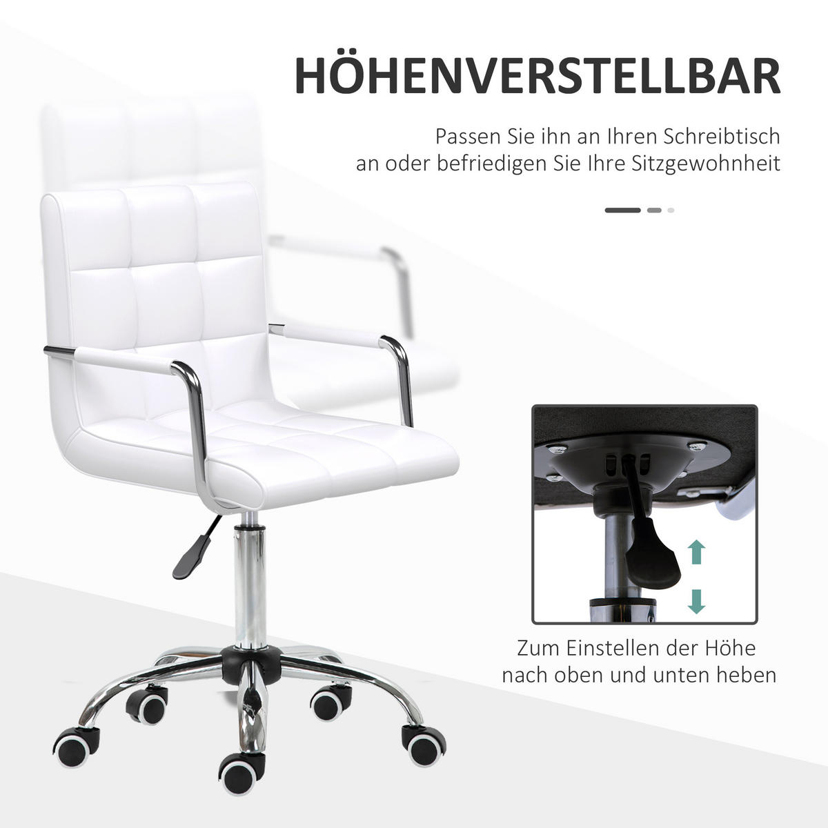 BÜROSTUHL Drehstuhl Rollhocker Drehhocker Arbeitshocker Stuhl Sessel Weiß - Weiß, Kunststoff (54/99/52.5cm) - HOMCOM