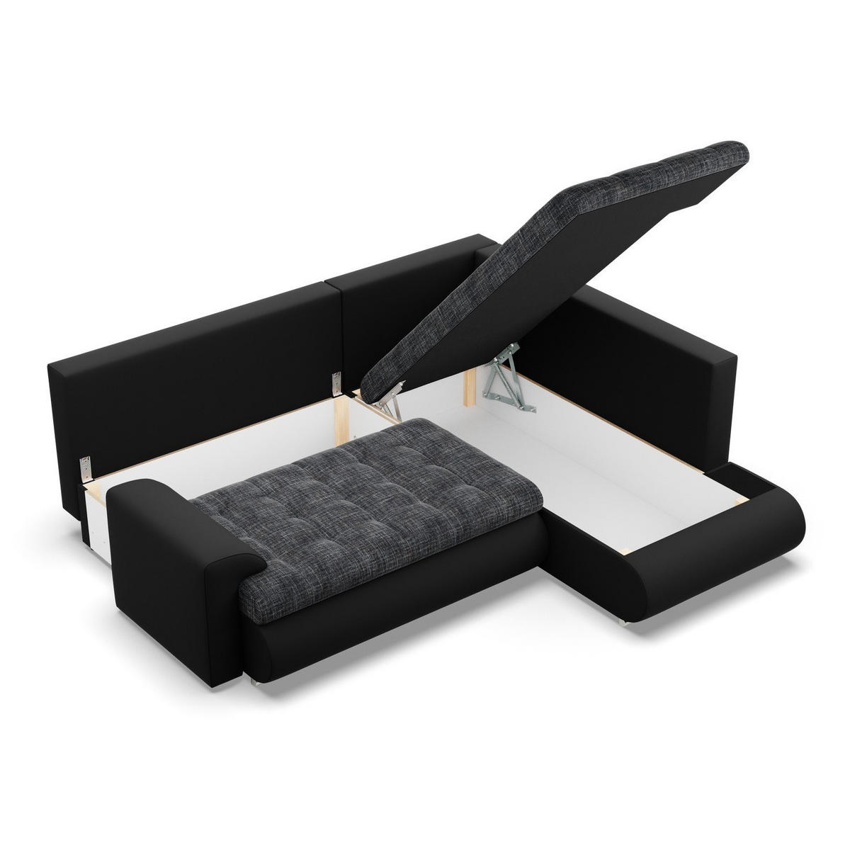 ECKSOFA RECHTS MIT SCHLAFFUNKTION FORESTA, Schwarz + Schwarz - Schwarz, Textil (230/200cm) - Mebligo