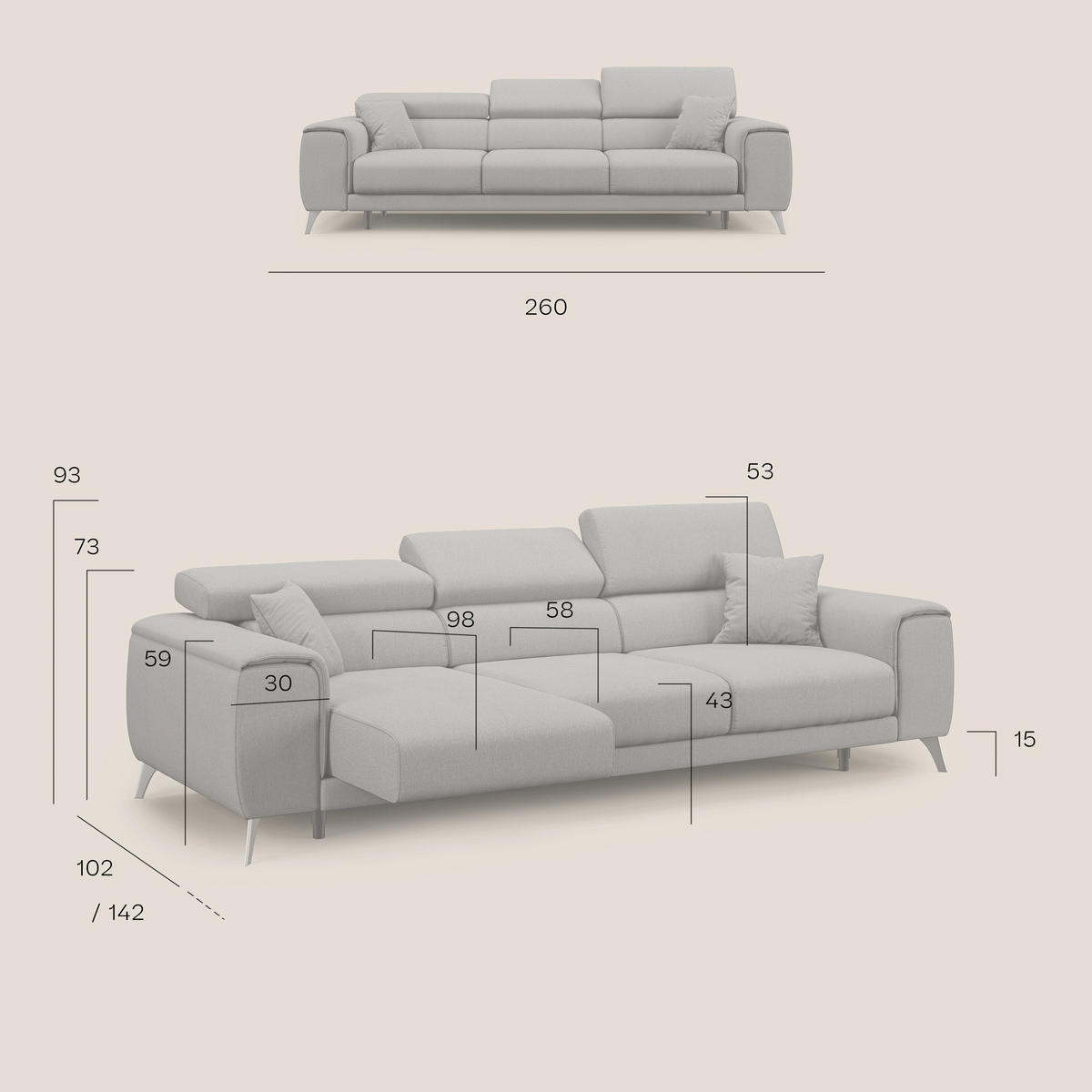 LINEARSOFA Fusion - Gelb, Textil (260/74/102cm) - Divani.store