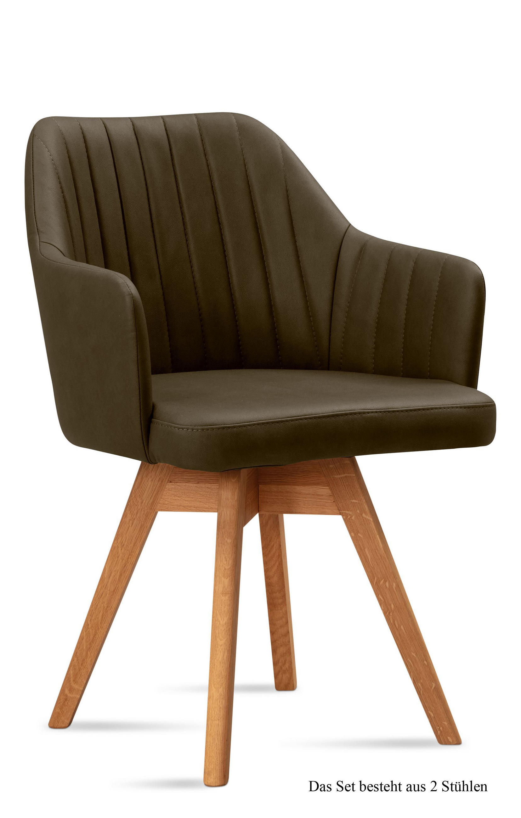 ARMLEHNSTUHL drehbar (2er-Set) Dotty 58x81x60 Eiche geölt/Khaki - Dunkelgrün/Eichefarben, Kunststoff (60/81/58cm) - 58aufmkessel