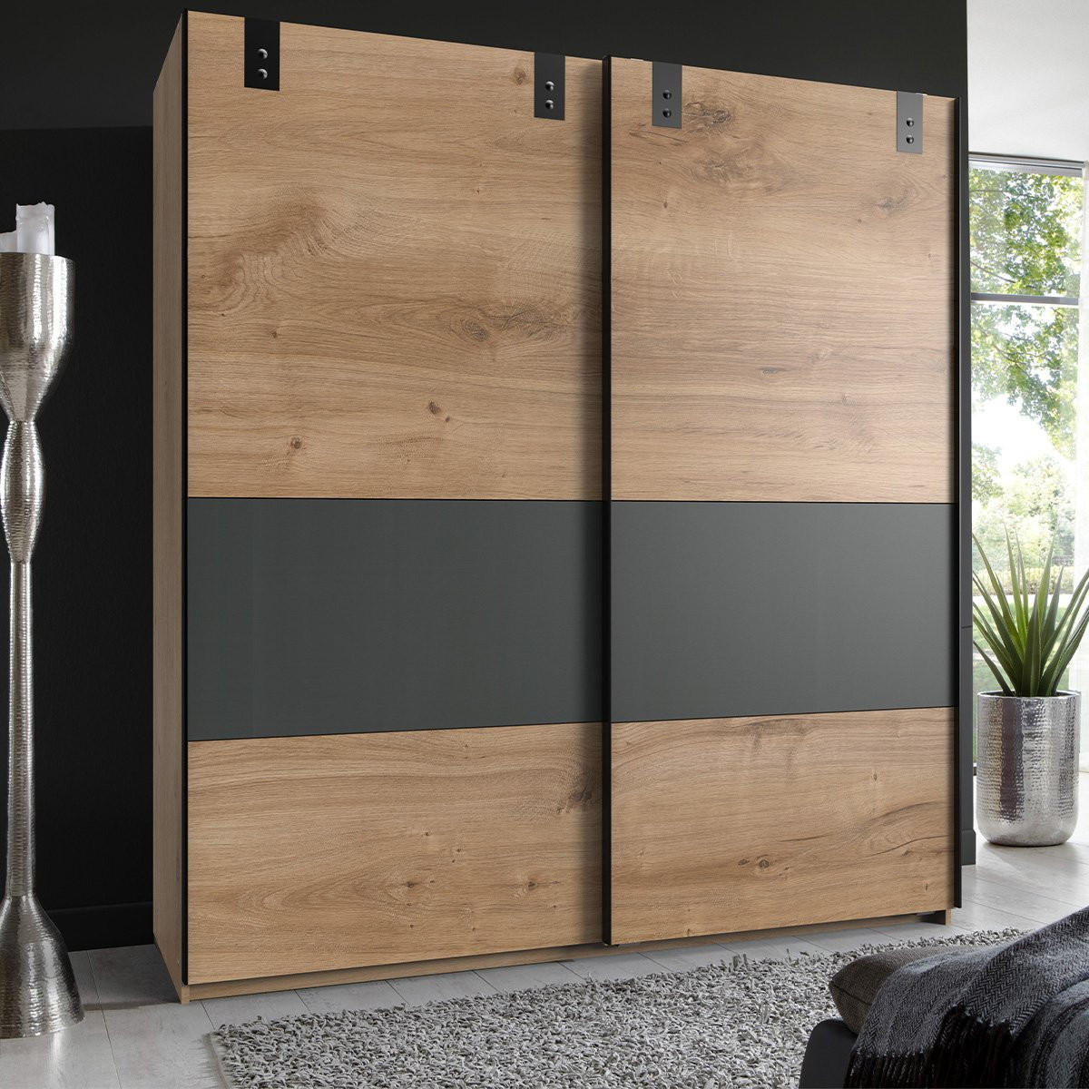 KLEIDERSCHRANK mit 2 Schiebetüren und Graphiteinsatz - L180 cm - Apfelbaumfarben, Holzwerkstoff (65/198/180cm) - Calicosy