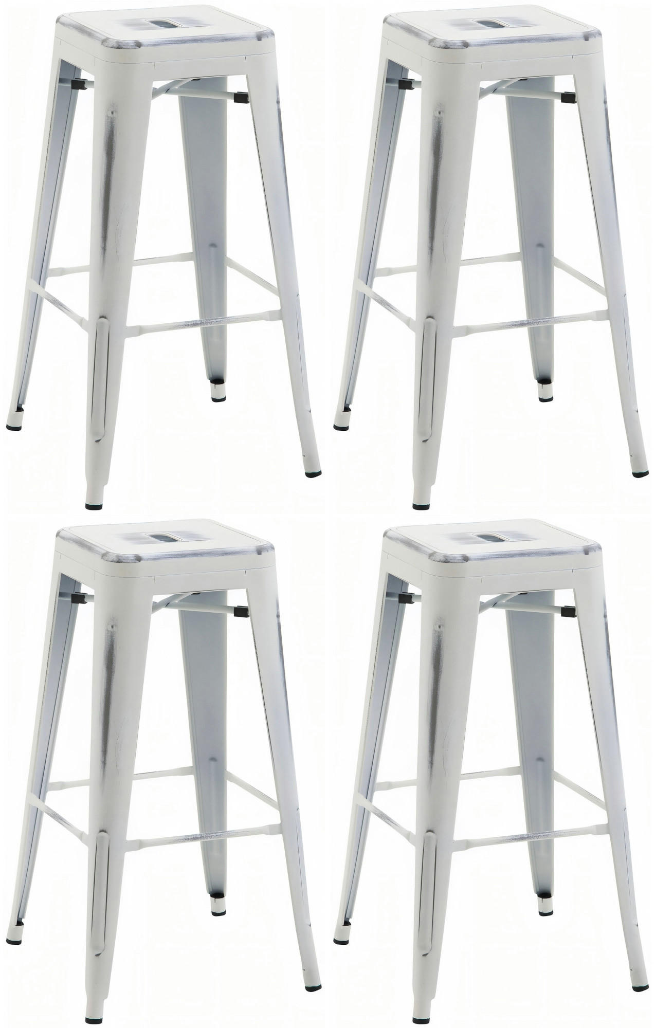 BARHOCKER 4er Set Metall antik weiß - Weiß, Metall (43/76/43cm) - CLP