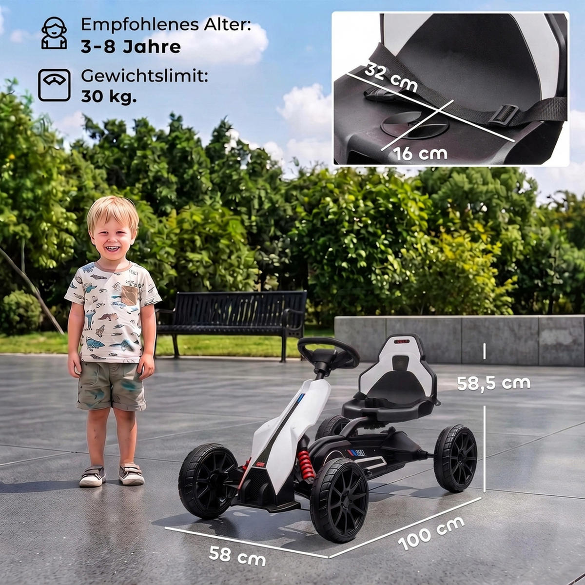 DĚTSKÝ elektrický motokár 12 V 3–5 km/h s 2 nastavitelnými režimy - bílá, plast (100/58/58.5cm) - HOMCOM