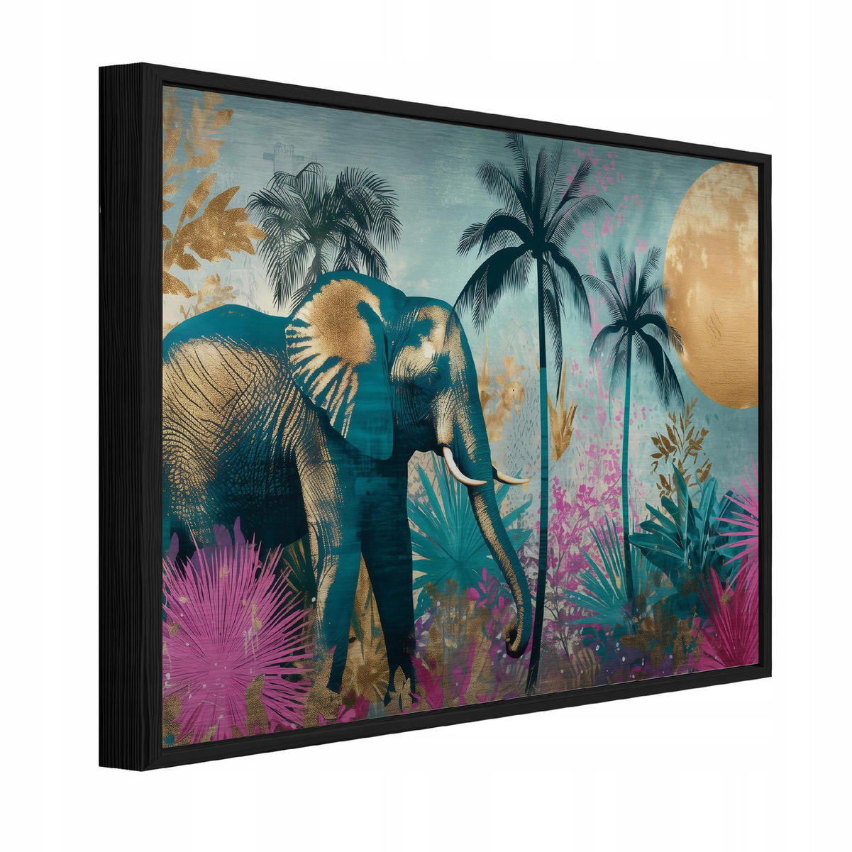 BILDER mit Rahmen Elefant Dschungel Bunt 150x100 cm - Multicolor, Metall (150/100cm) - Wallarena