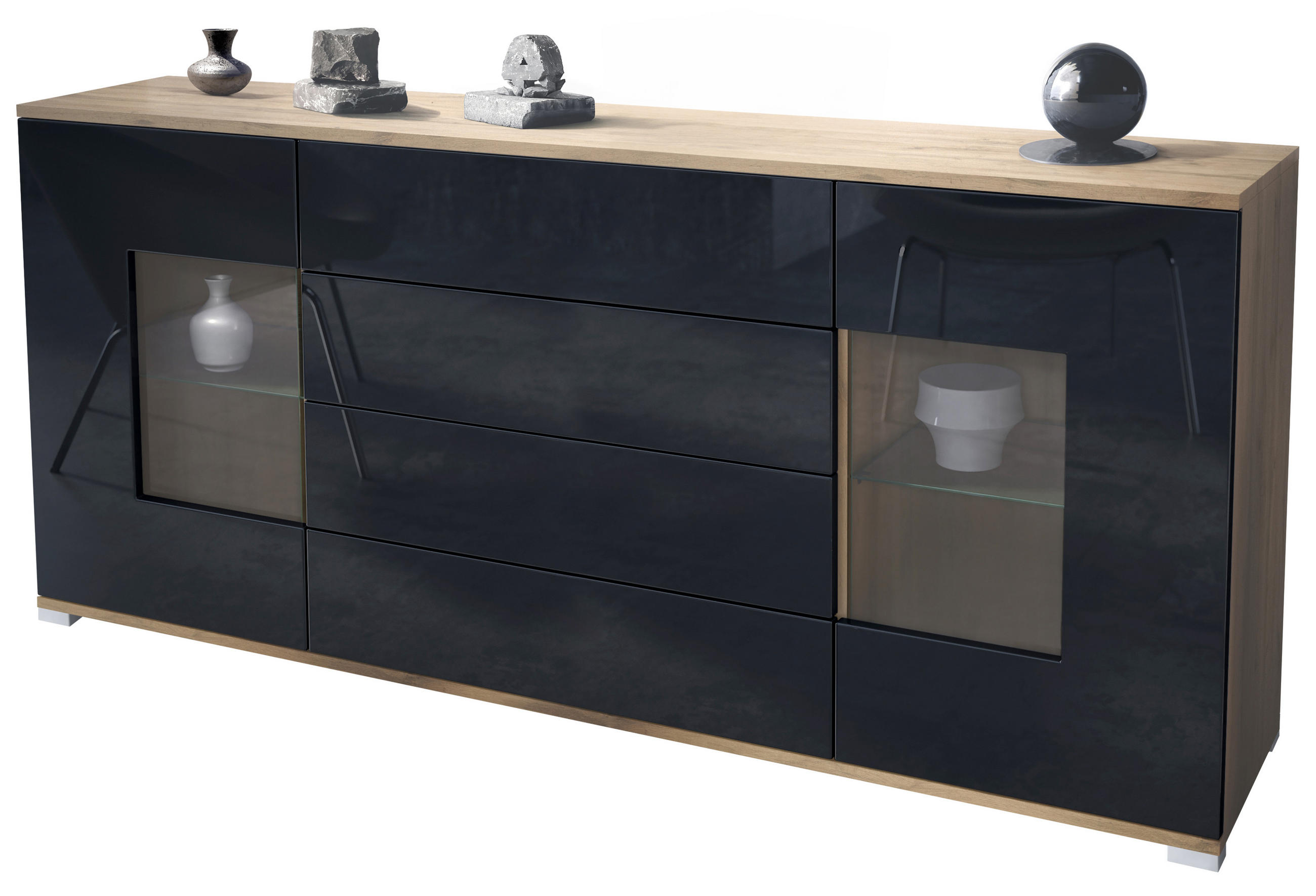 Vladon Sideboard Schwarz Hochglanz 166.5x75.5x35 cm