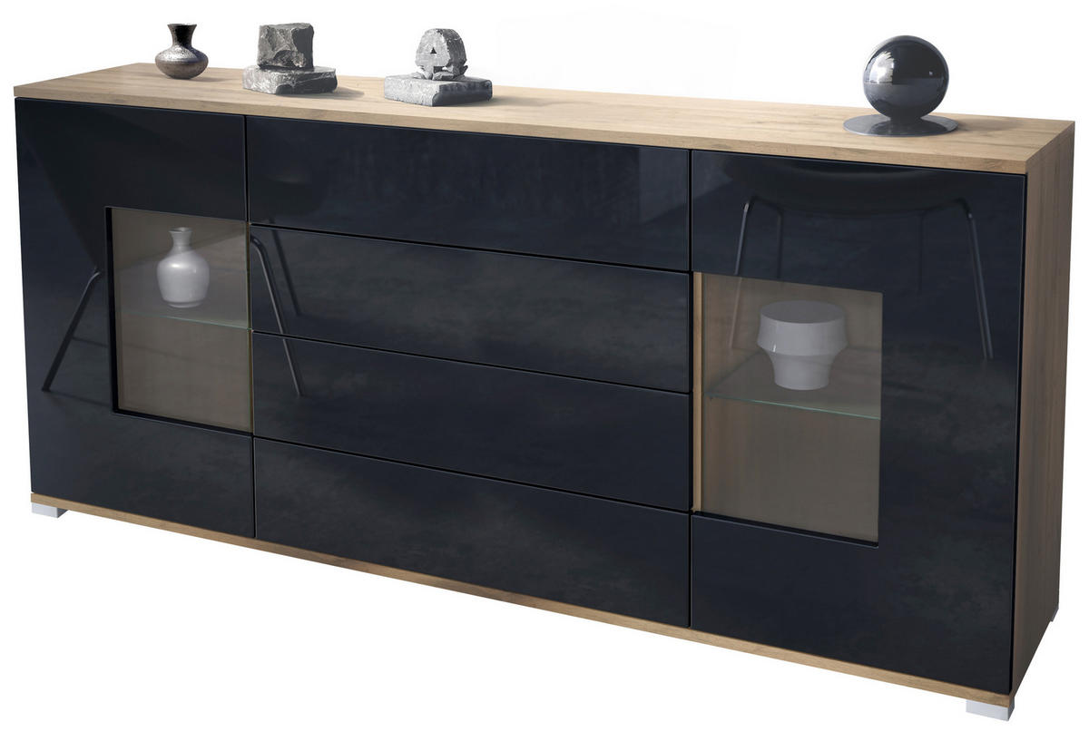 SIDEBOARD Grömitz Schwarz Hochglanz - Schwarz Hochglanz, Holzwerkstoff (166.5/75.5/35cm) - Vladon