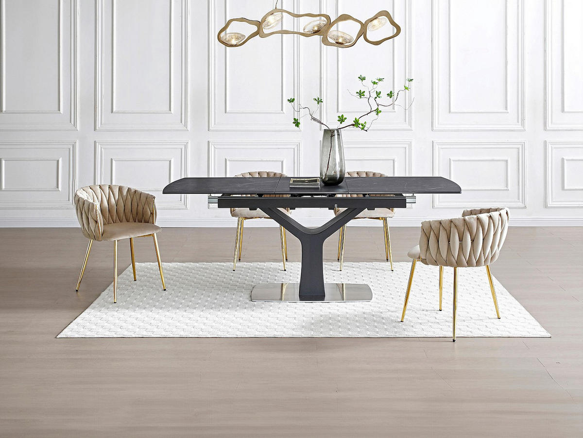 SET mit 2 Stühlen aus Samt & goldenem Metall - Beige - ELEGANO - Beige, Textil (59/74/57cm) - Vente-Unique