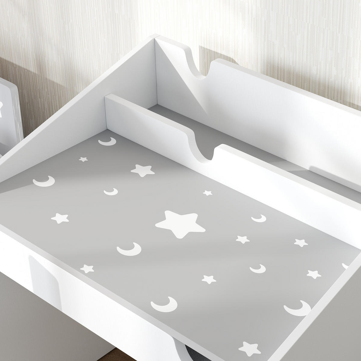 SCHREIBTISCH-SET DE-17524 mit Schublade und Sternenmotiv Grau - Grau, Holzwerkstoff (69/75/50cm) - ComfortXL