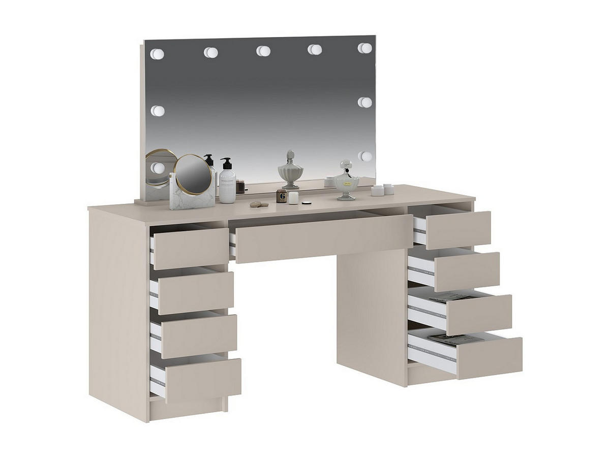 SCHMINKTISCH - 152.3cm x 53.6cm - Holzspan - beige - JENEMI - Beige, Holz (152.3/142.6/53.6cm) - Vente-Unique