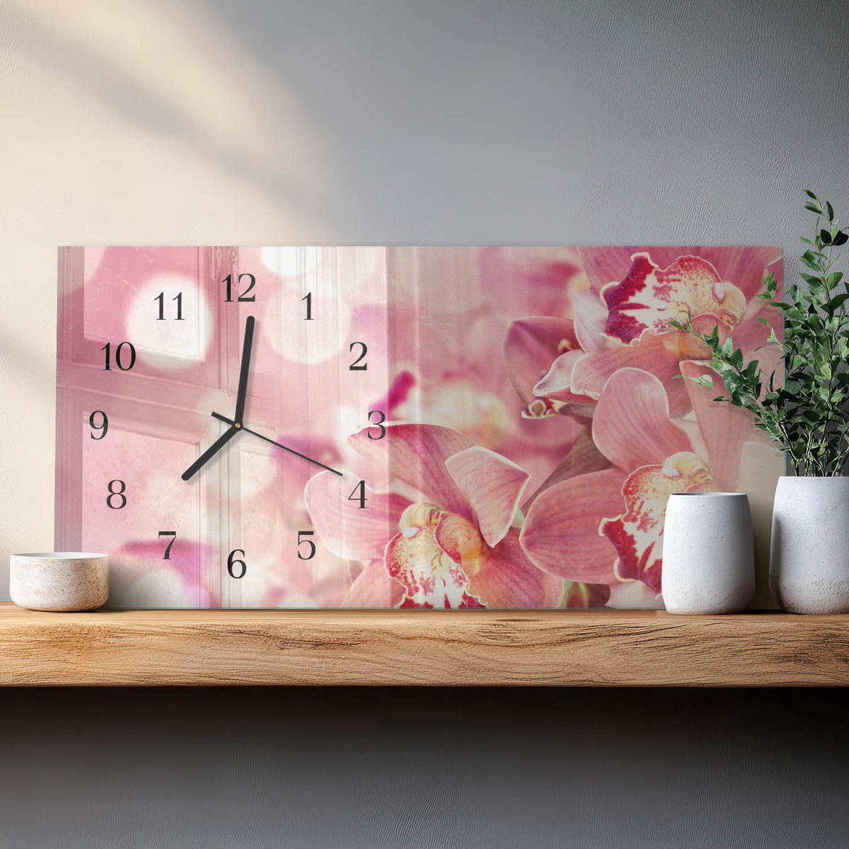 WANDUHR 60x30 cm - Blume - Pink, Glas (60/30/0.4cm) - TULUP