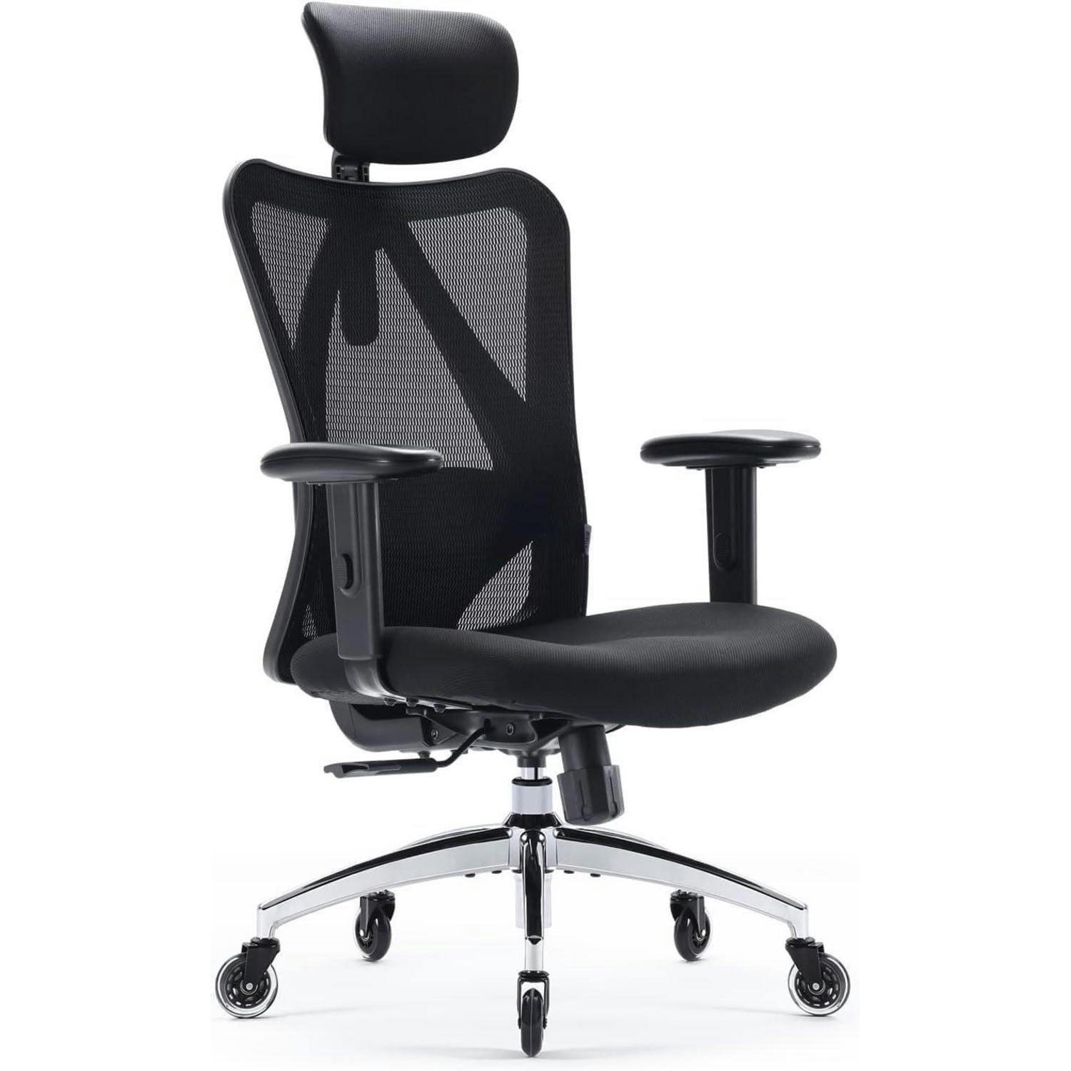 BÜROSTUHL mit verstellbarer Lordosenstütze und Kopfstütze Schwarz - Schwarz, Textil (53/127/72cm)