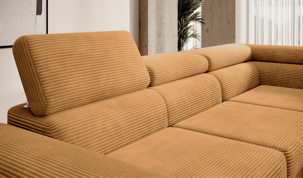 ECKSOFA Stevil Senfgelb Cordbezug - Silberfarben/Messingfarben, Textil/Metall (275/203cm) - Selsey