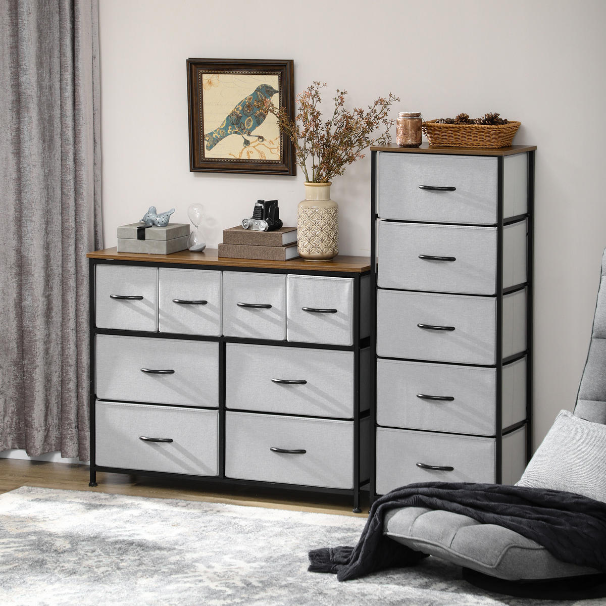 KOMMODE Schwarz 100/30/78 cm 8 Schubladen - Grau, Textil (100/78/30cm) - PANGIVO