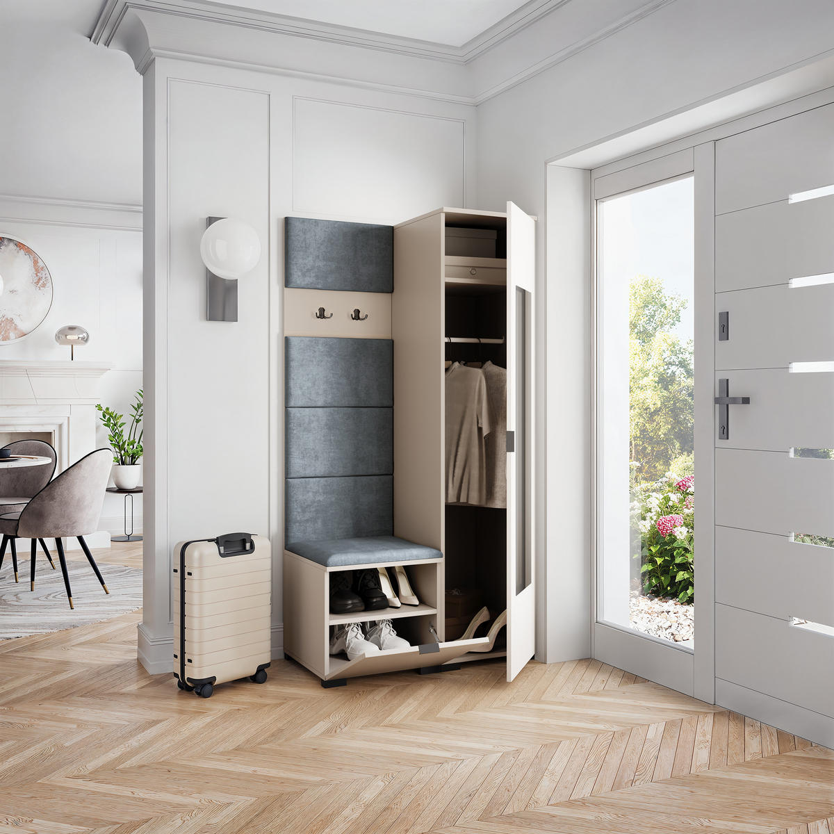 GARDEROBENSCHRANK VIRA 95/181/51 cm Modern Garderobe-Set Kaschmir - Kaschmir/Grau, Holzwerkstoff (95/181/51cm) - MASSENO