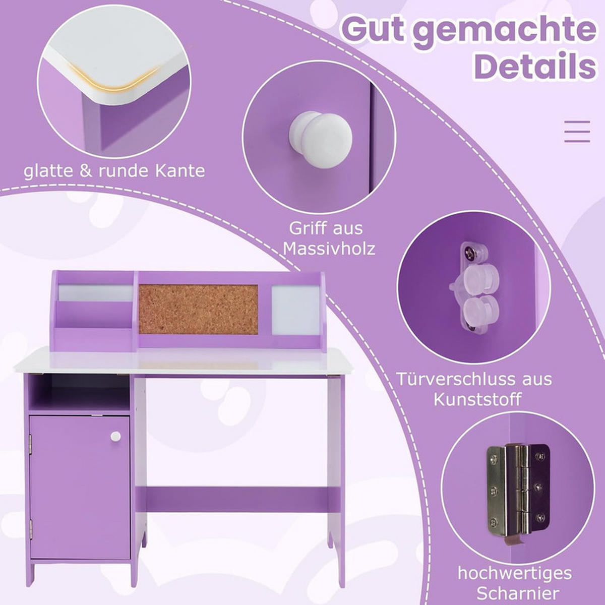 KINDERSCHREIBTISCH mit Stuhl lila(2-tlg) - Lila, Holzwerkstoff (90/85.5/45cm) - COSTWAY
