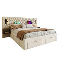 BETTANLAGE mit 2 Nachttischen 160x200 cm Samt Beige - Beige, Metall (160/200cm) - Meubliv