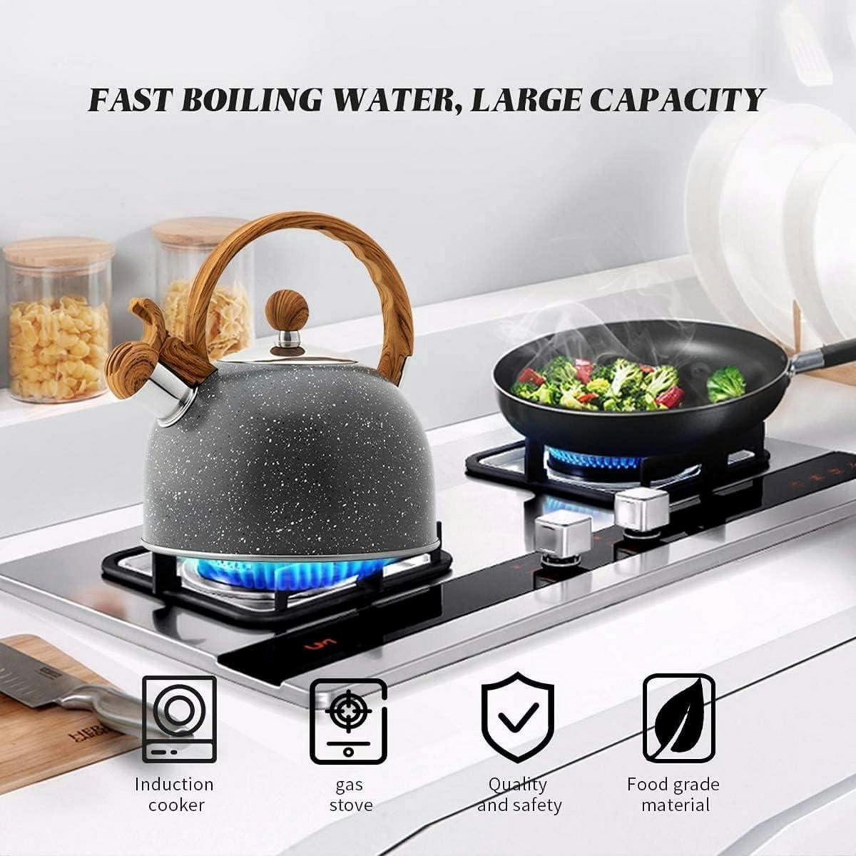WASSERKOCHER Induktion Edelstahl 2,2L Holzmasergriff Sternen Grau - Multicolor, Metall (19/19cm)
