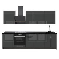 KÜCHENZEILE Fame-Line, Anthrazit Hochglanz/Anthrazit, 280 cm, AP Anthrazit - Schwarz Hochglanz/Anthrazit, Holzwerkstoff (280/206.8/60cm) - Vicco
