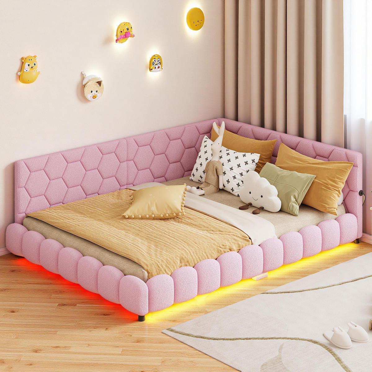 SCHLAFSOFA 140x200cm rosa 16farben led usb - Pink, Holzwerkstoff (140/200cm) - SHOPENTRA