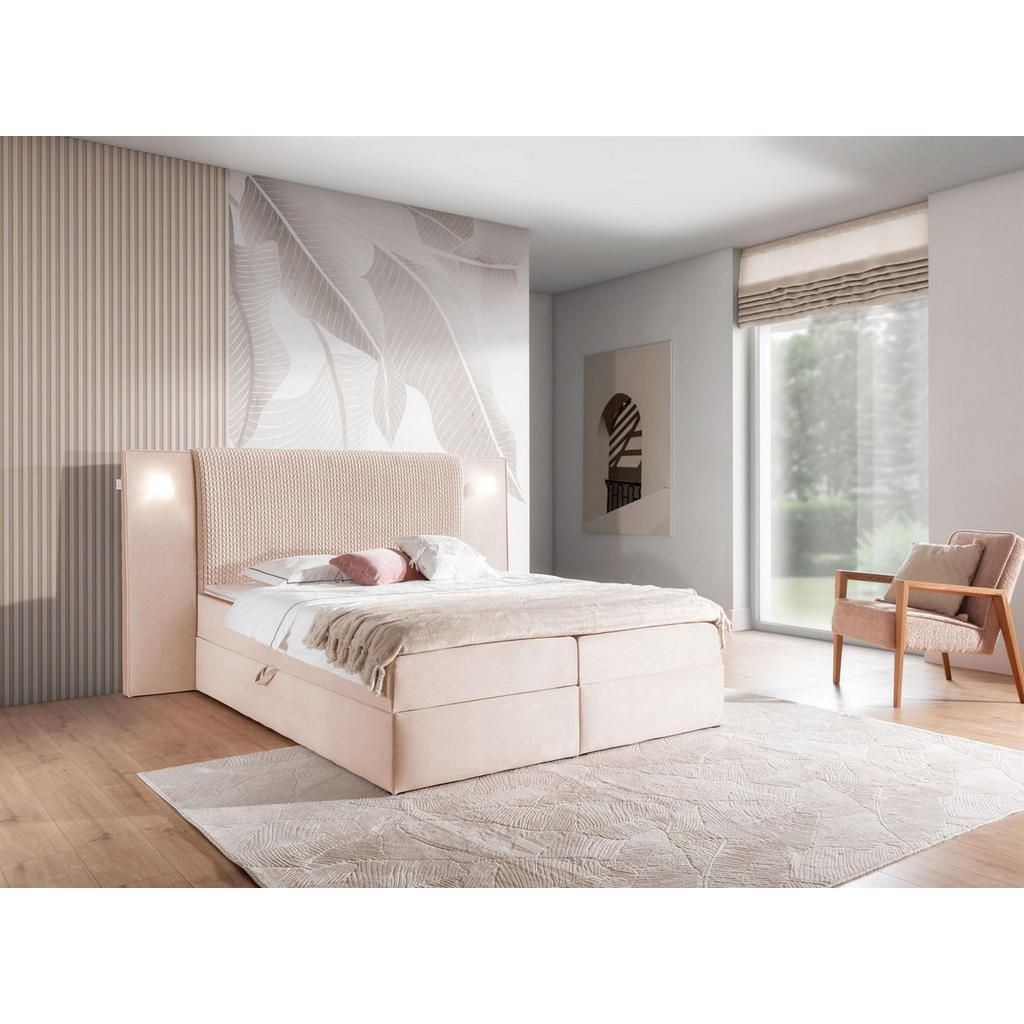 Thumbnail - Fun Möbel Boxbett, Hellrosa, Textil, 180x220 cm, Schlafzimmer, Betten, Boxspringbetten