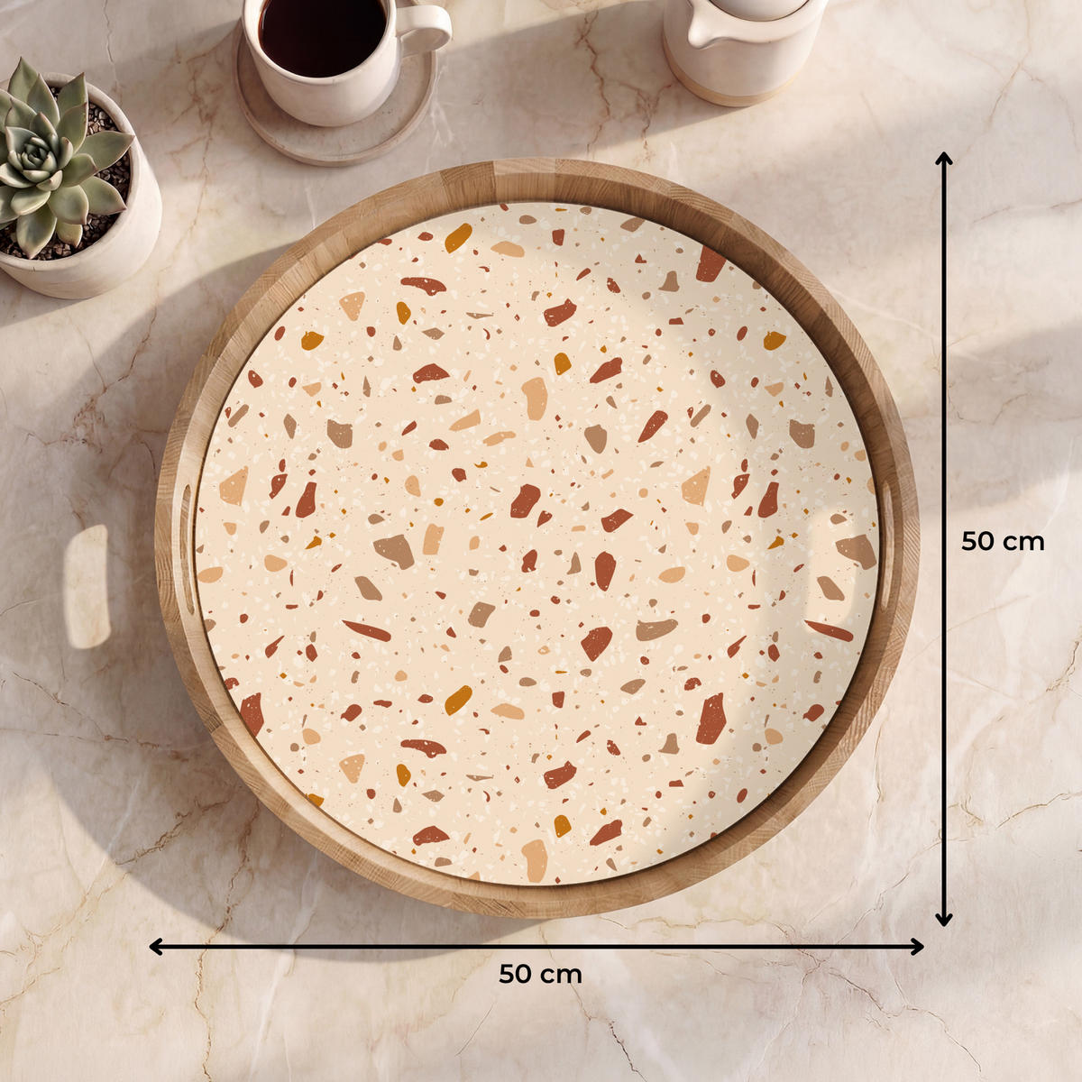 TABLETT - Terrazzo - Muster - Bunt - Stein - 50x50 cm - Beige, Holz (50/5/5cm) - OnlyWow