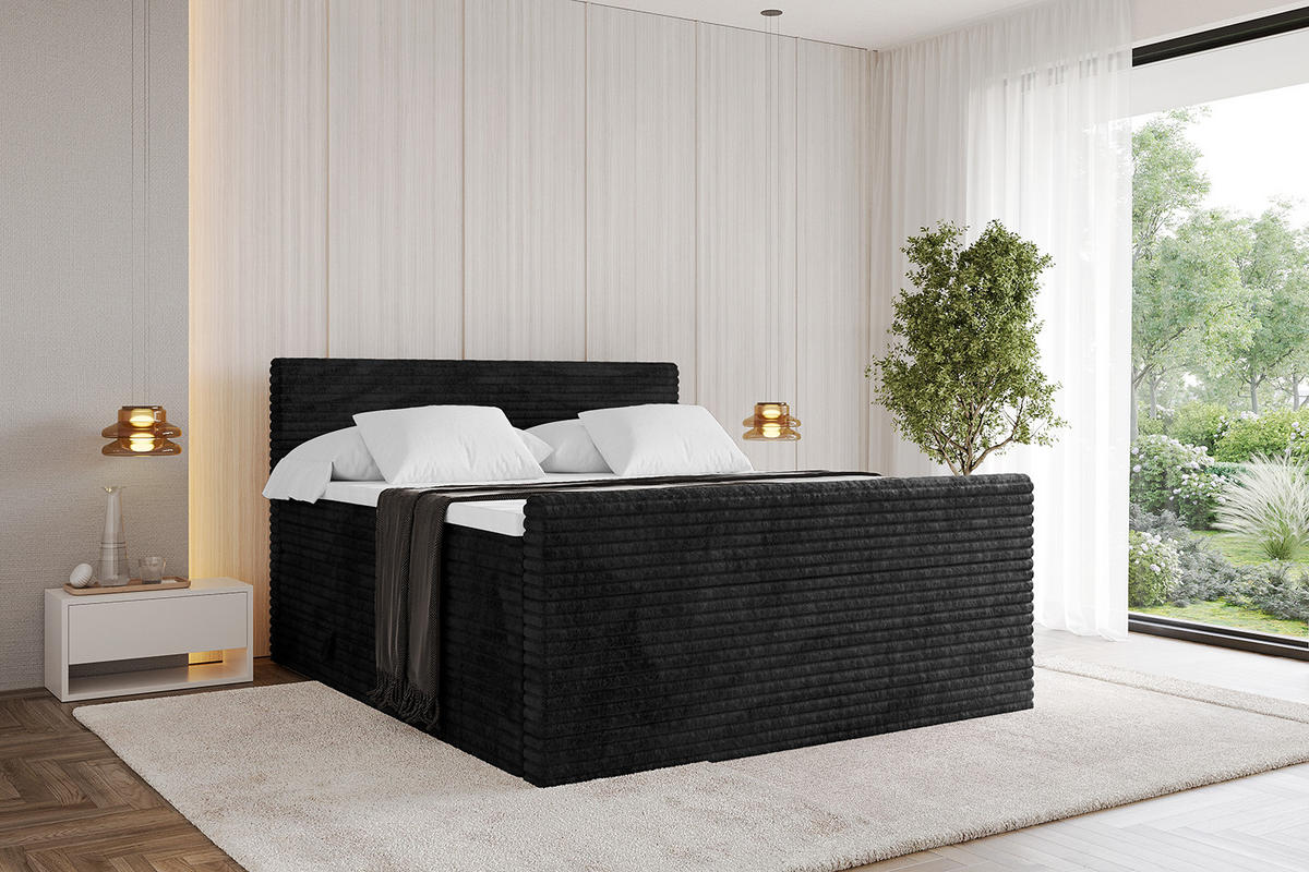 BOXSPRINGBETT mit Matratze H3|H4 und Lattenrost - TOLO-Z KING-v1 140x200 Cord - Schwarz - Schwarz, Holzwerkstoff (140/200cm)