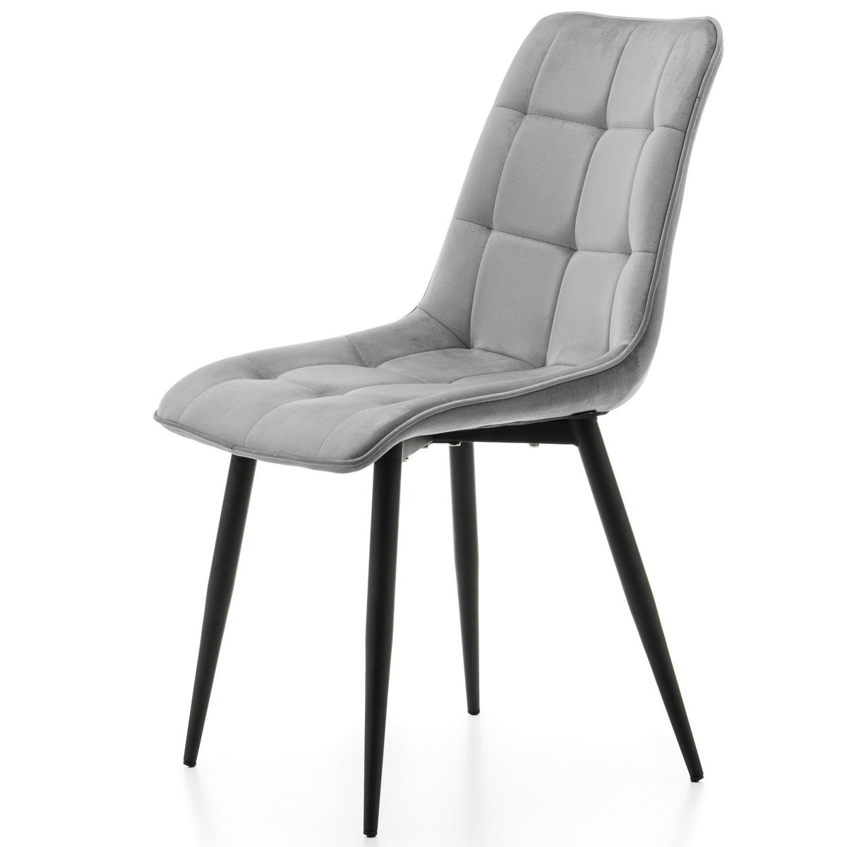 STUHL CHIC gespolsterter mit Steppung - hell grau - Samt Velours - Hellgrau/Schwarz, Metall (50/88/47cm) - NEW HOME