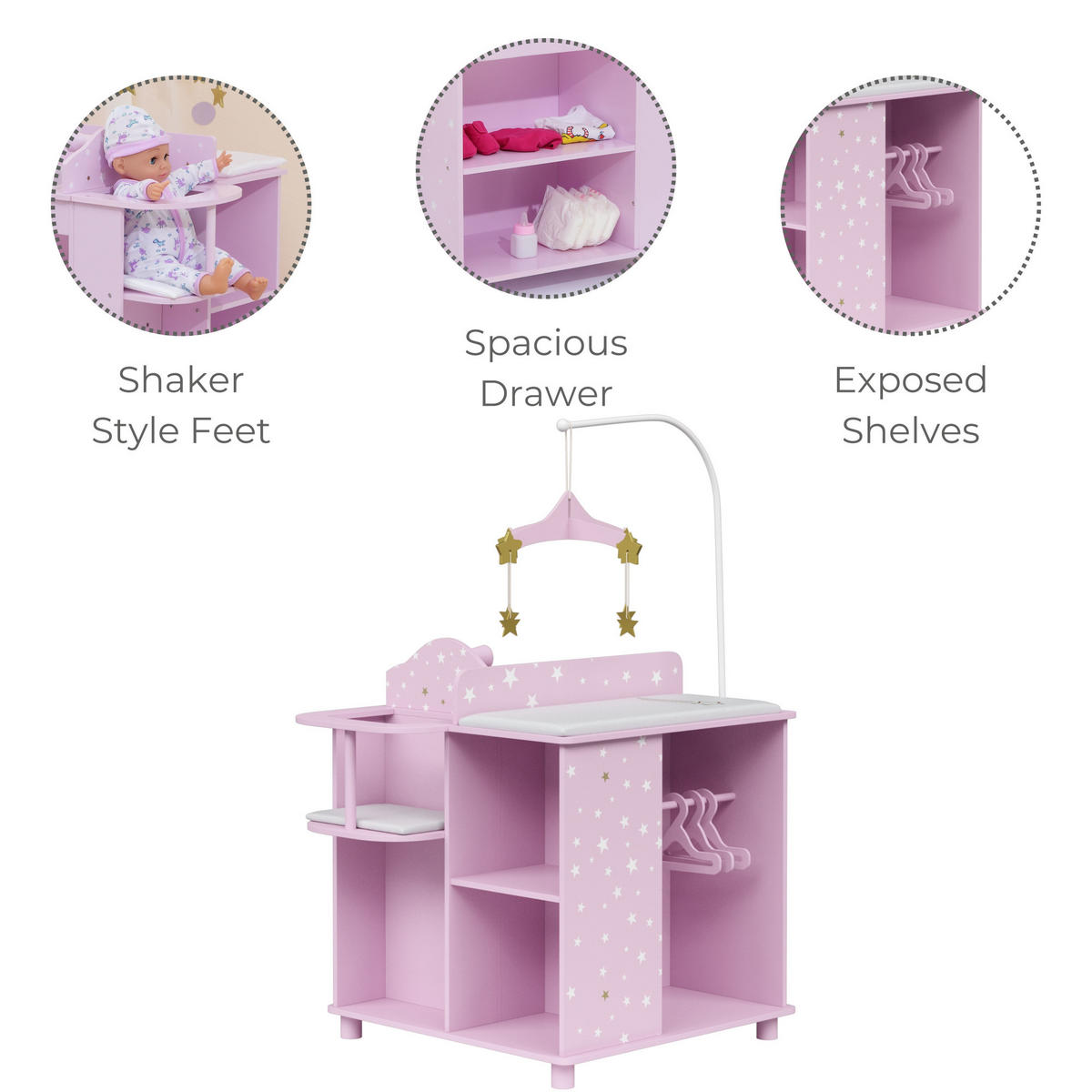 PUPPEN WICKELTISCH, Rosa, 98cm - Pink, Holzwerkstoff (48/98/58cm) - Teamson Kids