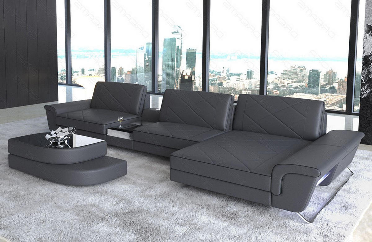 LEDERSOFA Bari L - Schwarz/Grau, Leder (369/197cm) - Sofa Dreams