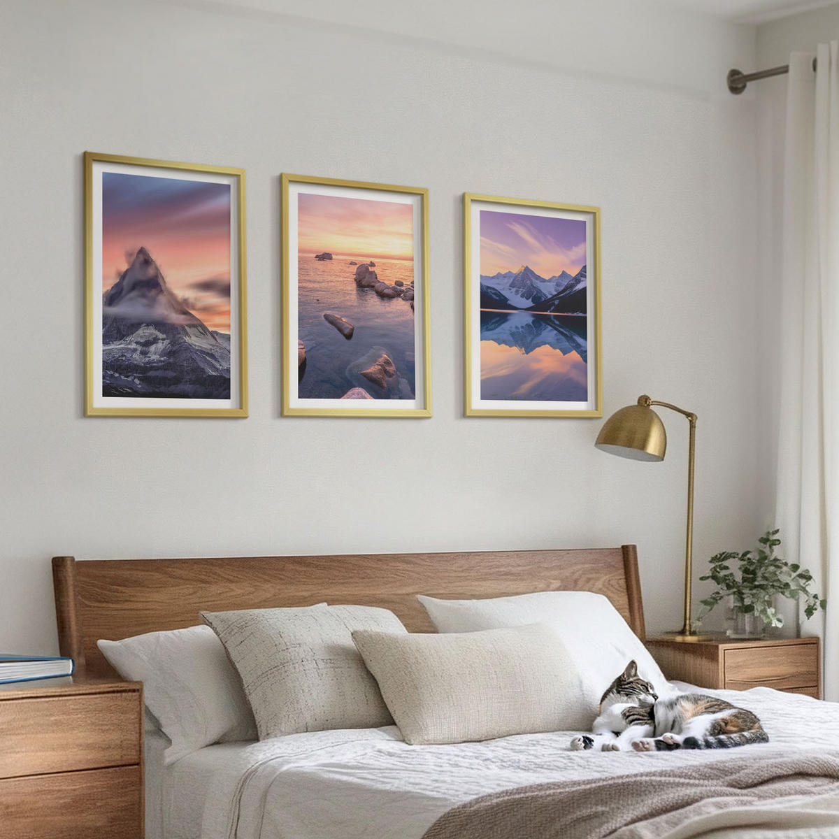 BILDER SET 3er Set - 40x60 cm Goldrahmen - Berglandschaft, See, Westen - Goldfarben, Kunststoff (40/60cm) - TULUP
