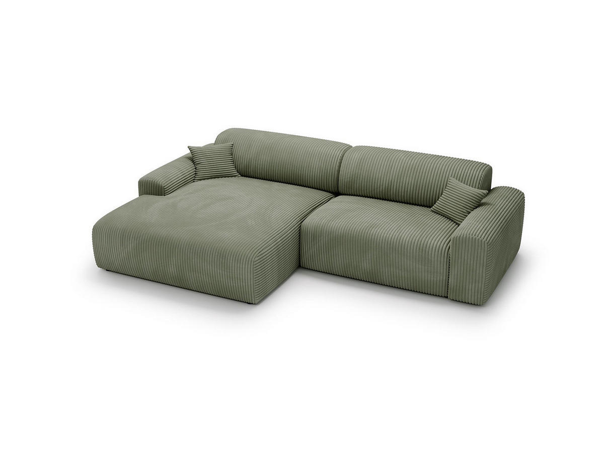 ECKSOFA mit Longchair - Cord - Schwarz/Grün, Kunststoff/Textil (284/178cm) - home24