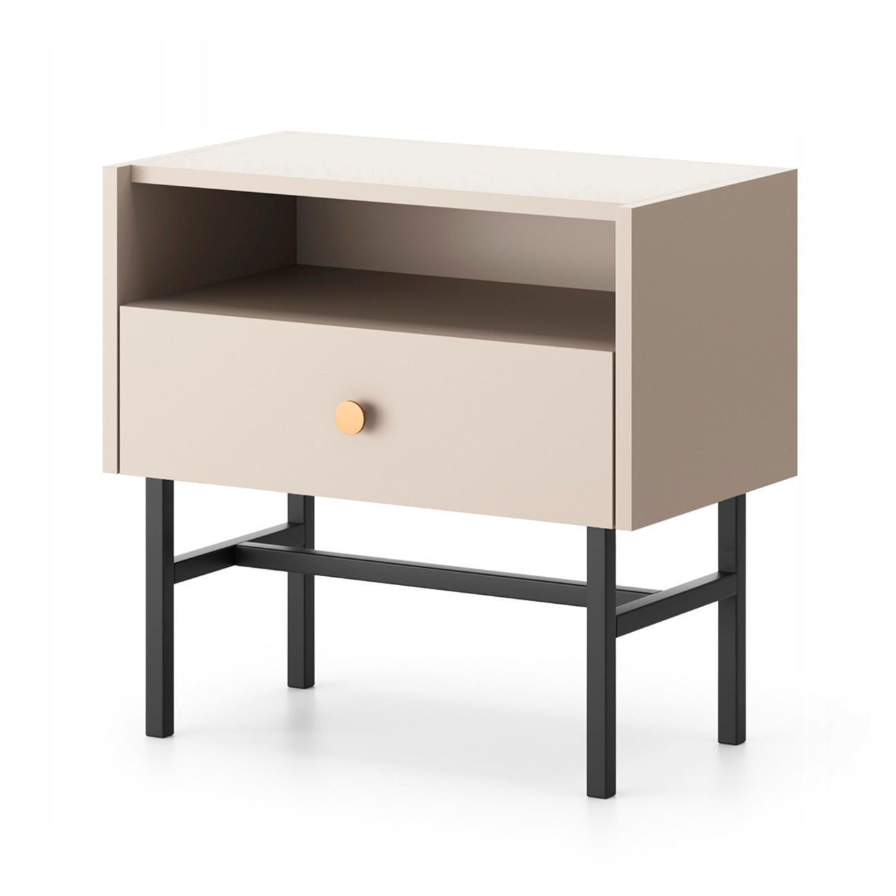 NACHTTISCH Dalia mit 1 Schublade und Metallbeinen, 55 cm, Kaschmir - Kaschmir/Schwarz, Holzwerkstoff/Metall (55/52/39cm) - Beautysofa