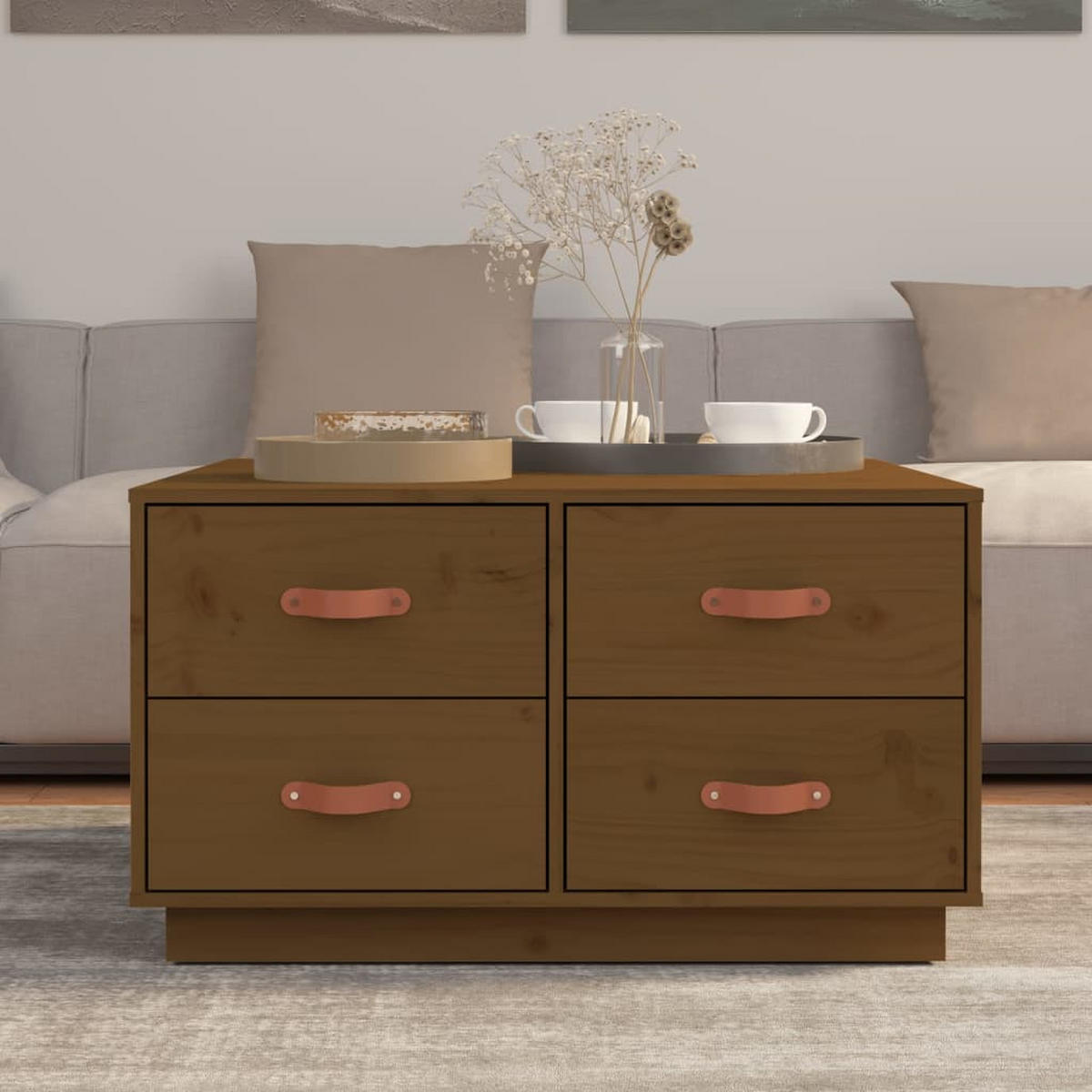 COUCHTISCH Honigbraun 80x80x45 cm Massivholz Kiefer - Braun, Holz (45/80/80cm) - furnicato