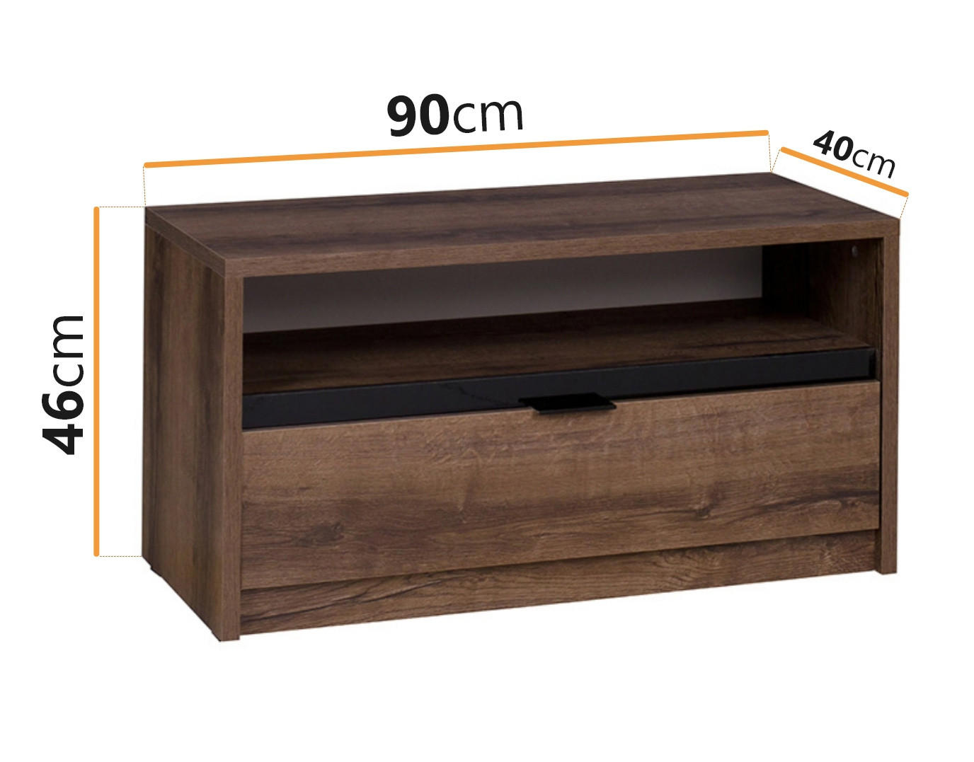 TV-LOWBOARD Martin 90 cm mit Schublade - Schwarz Hochglanz/Schwarz, Holzwerkstoff/Metall (90/46/40cm) - Ravio