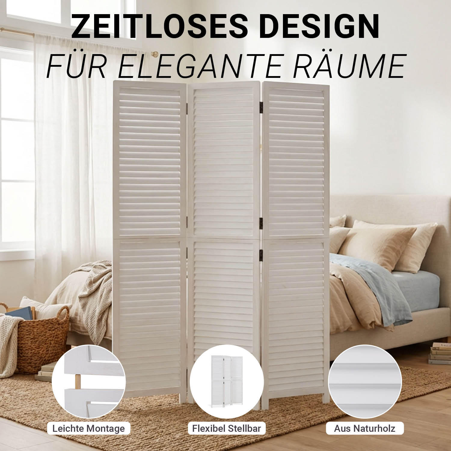 PARAVENT 120/170 cm Weiß - Weiß, Holz (120/170/2cm) - Homestyle4u