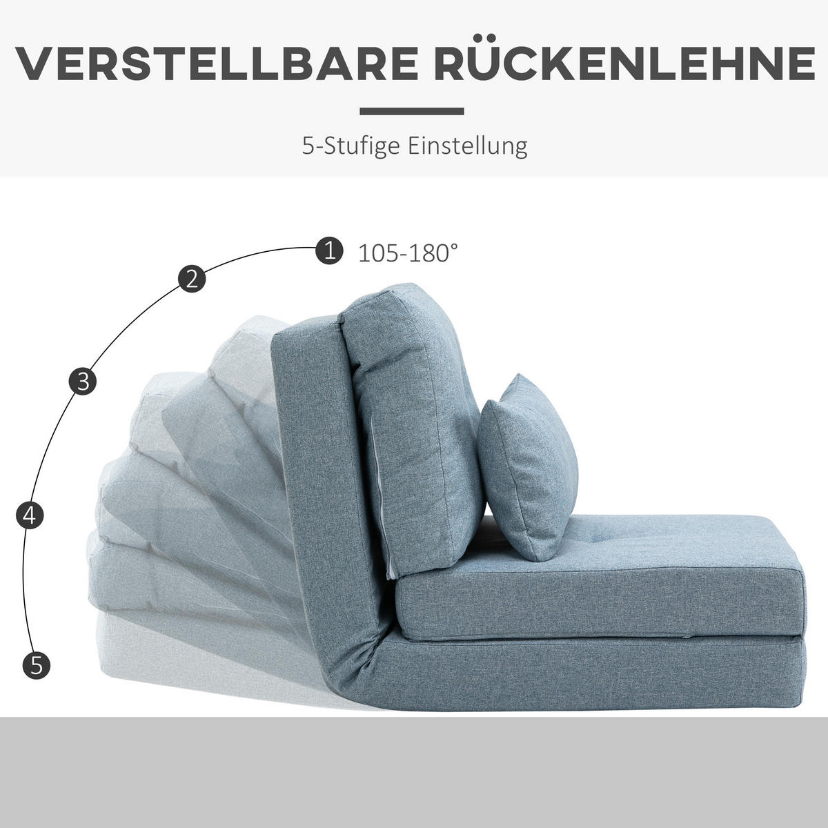 BODENSESSEL 2-in-1 Klappmatratze mit verstellbarer Rückenlehne Metall Himmelblau - Blau, Metall (60/56/80cm) - HOMCOM