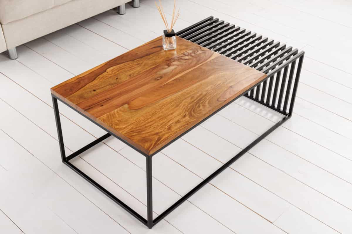 COUCHTISCH ARCHITECTURE Sheesham rechteckig Natur|Schwarz 100cm - Schwarz/Braun, Holz/Metall (55/100/40cm) - riess-ambiente