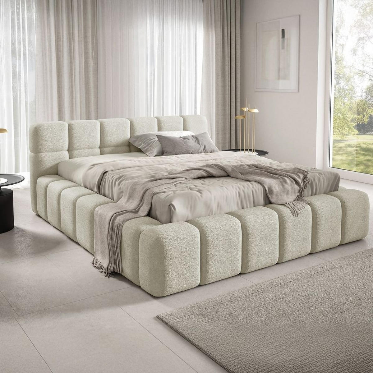 POLSTERBETT NUBO PREMIUM 160x200 cm mit Bettkasten – Stoff QUELLE 02 - Beige, Holz (160/200cm) - Dekori_Interiors