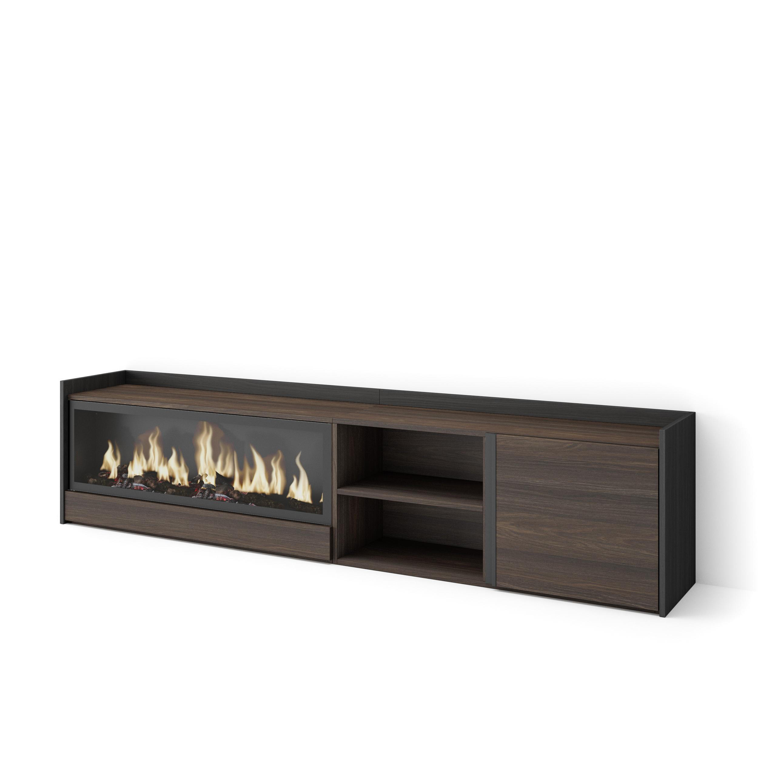 LOWBOARD, Dunkler Eiche und Schwarz, 212/35/50cm, Kamin mit Feuereffekt XXL - Dunkelbraun, Holzwerkstoff (212/50/35cm) - Skraut Home