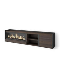 LOWBOARD, Dunkler Eiche und Schwarz, 212/35/50cm, Kamin mit Feuereffekt XXL - Dunkelbraun, Holzwerkstoff (212/50/35cm) - Skraut Home