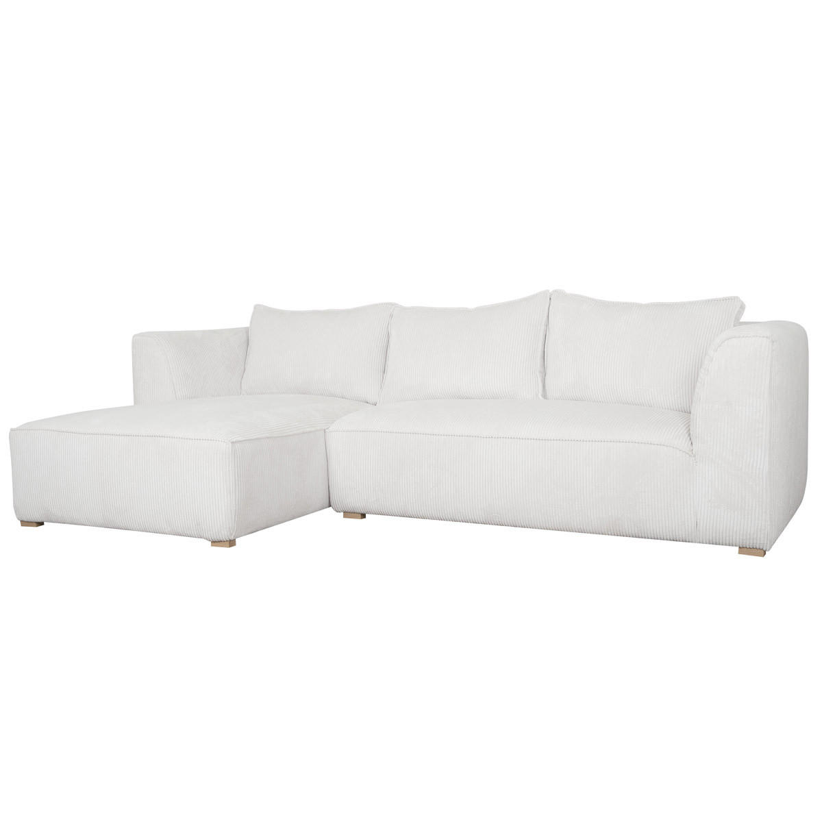 ECKSOFA Links Ecrufarbener Cordstoff Samteffekt 3-4-Sitzer – PANAM - Weiß, Textil (168/272cm) - Miliboo