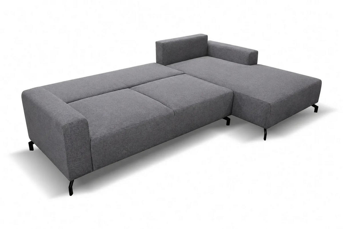 ECKSOFA mit Schlaffunktion Aspen, Hellgrau Velourstoff, Ottomane Rechts - Grau, Textil (312/187cm) - VENASI MÖBEL